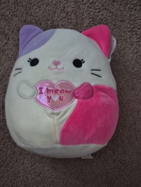 Squishmallows Cat Plush - Pink, Purple & Cream Heart